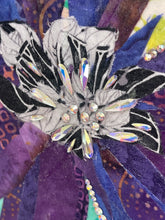 Close detail of the Swarovski crystal vine trim and beaded center on a clematis bloom on Where Color Holds by Robyn Moore Arts