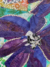 Close detail of the Swarovski crystal vine trim and beaded center on a clematis bloom on Where Color Holds by Robyn Moore Arts