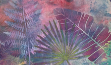 Close detail of nature printed leaf silhouette and beach sand texture surface on original acrylic botanical painting The Air Between Colors by Robyn Moore Arts, showing organic leaf form created by spray painting over real leaves against luminous lavender and coral wash