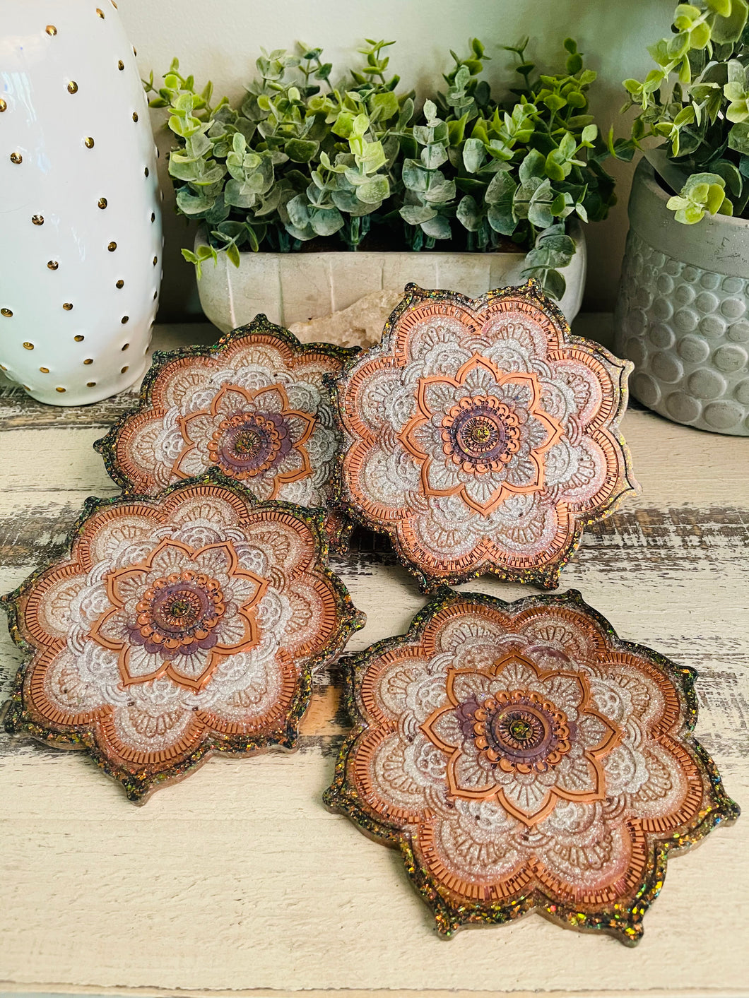 Coasters Flower #85- Crystal Epoxy set of 4 - Sold
