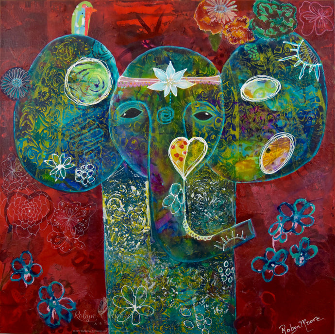 organic elephant painting flowers lotus head piece