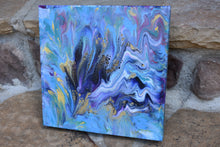 abstract fluid in blues teal gold and black
