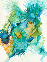 soft pastel abstract painting with bright pops of gold  color