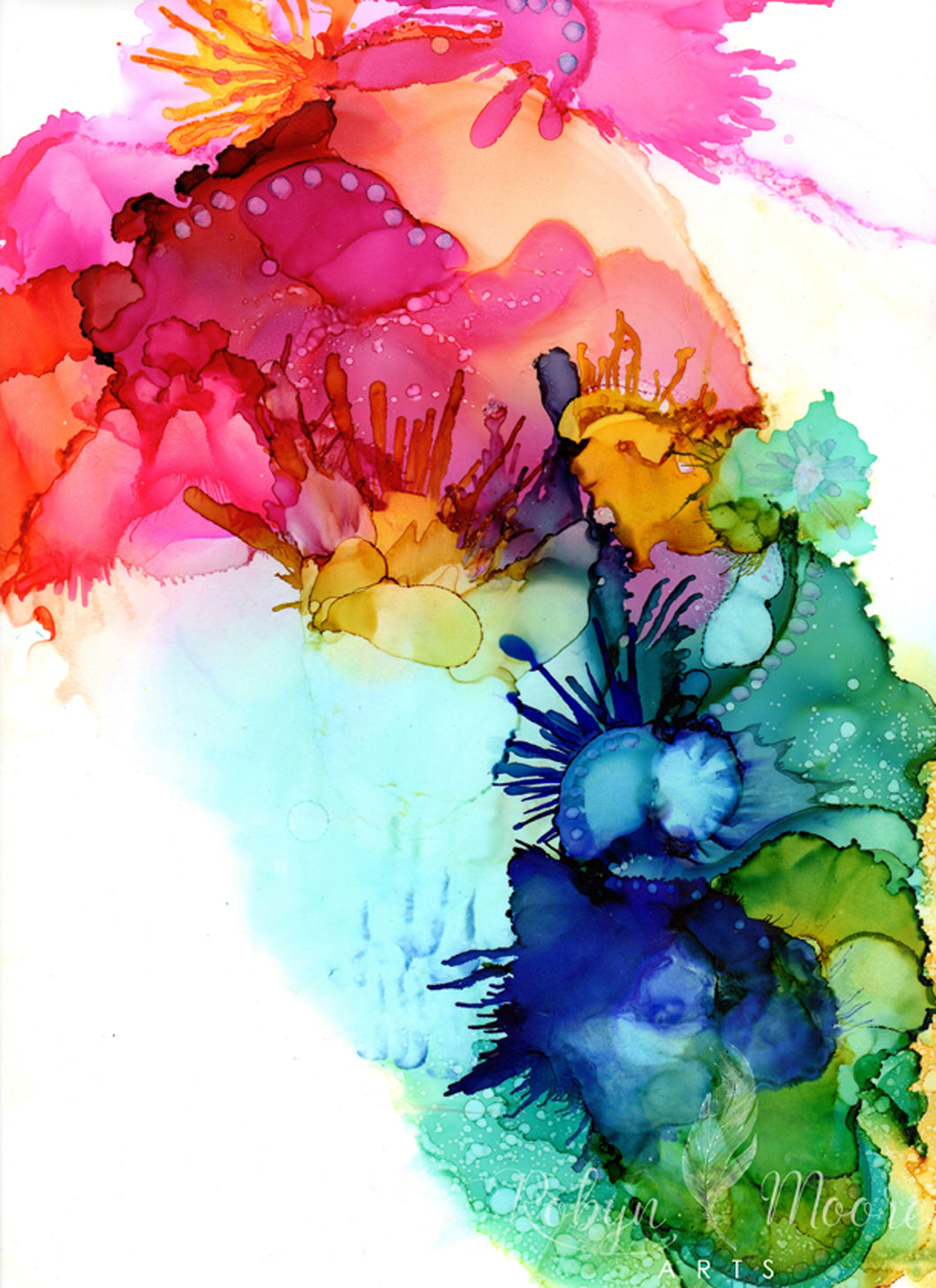 abstract splashes of rainbow colored alcohol ink