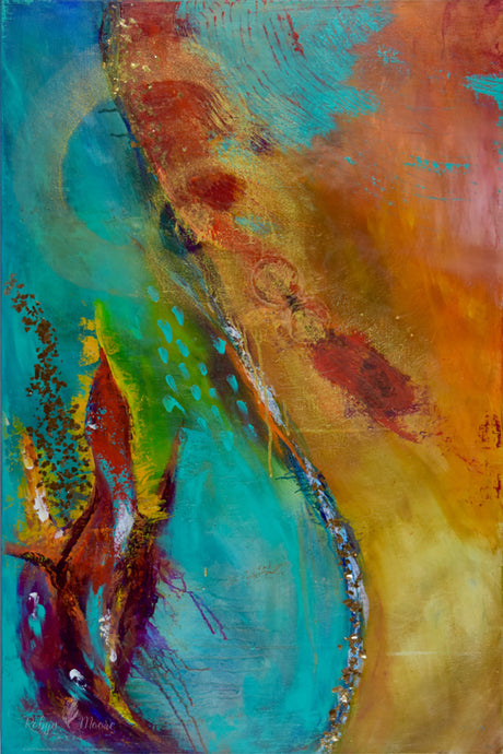 abstract acrylic and ink painting with texture and vibrant colors