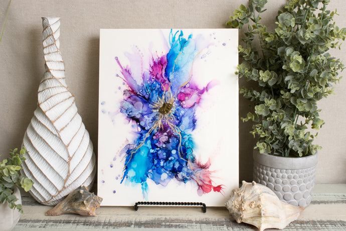 abstract alcohol ink splashy painting with texture and vibrant colors